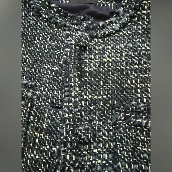 Theory New Blue & White Tweed Cropped Collarless Jacket Size 10 - Picture 12 of 13